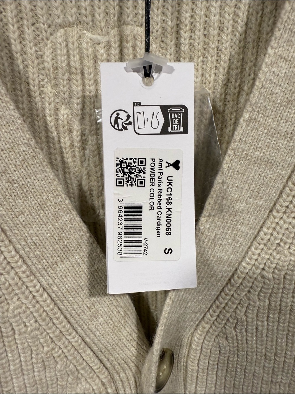 AMI Paris Cream Cardigan with Red Trim image 8